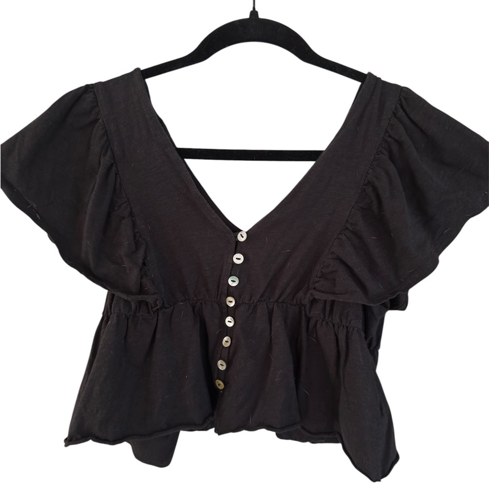 Forever 21 Black V-Neck Ruffle Sleeve Top - Picture 2 of 3